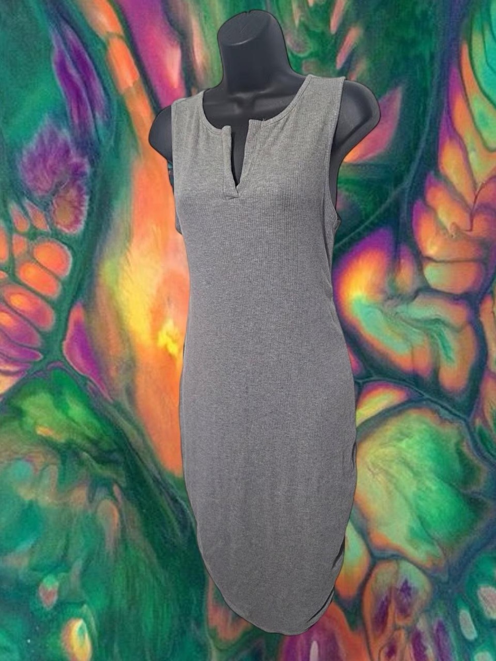 Isabel Mayernity Sleeveless Gray Knit Ruched Dress